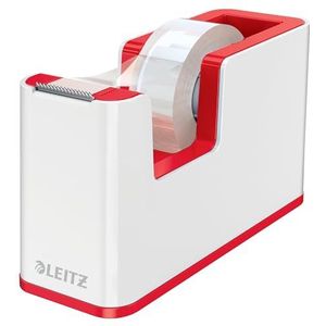 Leitz Wow 53641026 Desktop plakbanddispenser met zware basis en plakband, wit/rood