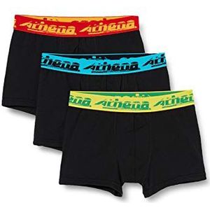 Athena - Boxershorts voor jongens, biologisch katoen, 8D53, zwart, 6 stuks, zwart/zwart/turquoise/rood/marineblauw
