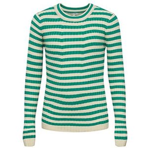 Pieces Lpcrista Ls O-Neck Knit TW Noos BC T-shirt met lange mouwen voor meisjes, Parakeet/Stripes: w. Birch Stripes