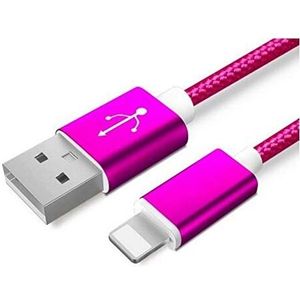 Shot Case - Metalen kabel voor iPhone X, oplader, USB, 1,5 m, gevlochten, kleur bonbonroze