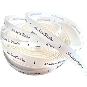 IPEA 150 stuks elegante etiketten met opschrift Made in Italy van satijn om te naaien - op maat te snijden labeltape voor kleding, inrichting, T-shirt, accessoires, lengte 6,5 cm, kleur wit