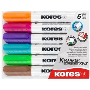 Kores - K-Marker XW2: Whiteboard kleurmarker met afgeschuinde punt, droog uitwisbaar en geurarme inkt, school- en kantoorbenodigdheden, set van 6 verschillende kleuren 20803