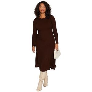 Trendyol Robe en tricot coupe trapèze grande taille pour femme, marron, 5XL grande taille
