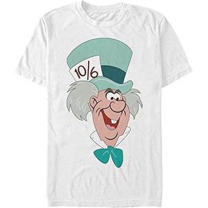 Disney Alice in Wonderland-Mad Hatter Big Face Organic T-shirt met korte mouwen, wit, L, Weiss