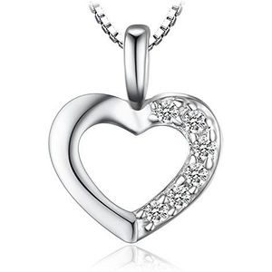 JewelryPalace Prinsessen-halsketting met hartvormige hanger voor dames, zirkonia, voor verloving of bruiloft, met 43 cm lange ketting van 925 sterling zilver, edelsteen, kubusvormige zirkonia