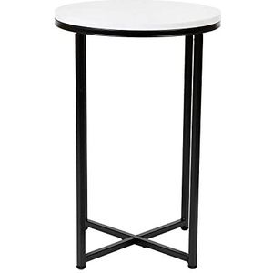 Flash Furniture Bijzettafel van metaal, marmer, wit/zwart, mat, 40,6 x 59,7 cm