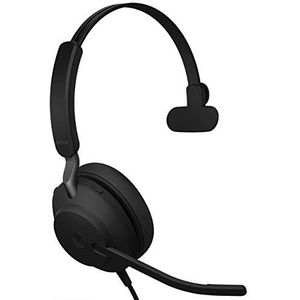 Jabra Evolve2 40 MS hoofdtelefoon, bekabeld, USB-A, mono, zwart, headset voor oproepen en muziek, verbetert comfort de hele dag, passieve ruisonderdrukking, MS-geoptimaliseerd, met USB-A-aansluiting