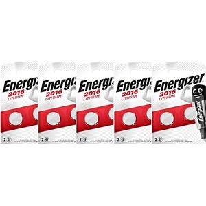 Energizer CR2016 lithiumbatterijen, 3 V, in totaal 10 batterijen, 5 stuks