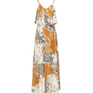 IKITA Robe longue pour femme avec imprimé intégral 19222837-IK01, cognac multicolore, taille M, Robe maxi avec imprimé intégral, M