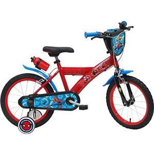 Vélo ATLAS Spiderman fiets 16 inch met 2 remmen, flessenhouder + decoratieve voorplaat voor jongens, rood