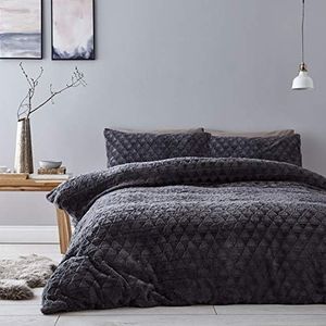Catherine Lansfield Beddengoedset voor eenpersoonsbed, van zacht diamantbont, grijs