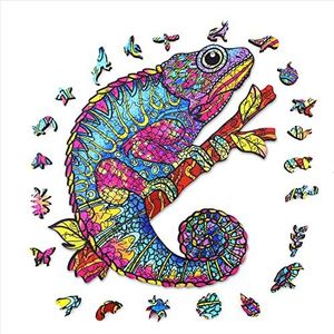 ACROPAQ Chameleon houten legpuzzel - 200 stukjes, 420 x 297 mm, diervormige puzzelstukjes, gemaakt van hoogwaardig hout - legpuzzel voor volwassenen, kinderen - kameleon - PUZA3C