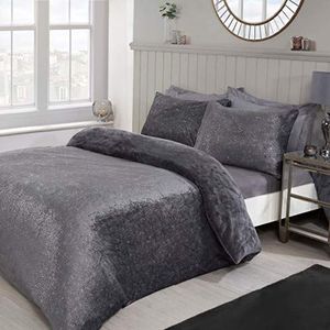 Sleepdown Glitter fleece beddengoedset, dekbedovertrek en kussensloop, antracietgrijs, eenpersoonsbed (135 x 200 cm)