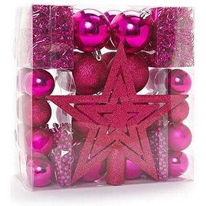 Heitmann Deco Decoratieve set voor kerstboom, roze, 45-delig, met dennenpiek, ballen, parelkettingen en slingers, van kunststof.