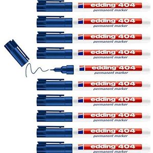 edding 404 permanente markers, blauw, 10 stiften, fijne ronde punt, 0,75 mm, sneldrogend, water- en slijtvast, voor karton, kunststof, hout, metaal, glas
