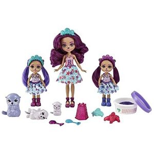Enchantimals Koninkrijk van de Oceaan Familieset Ottavia Lplus, met 3 minipoppen, 3 minifiguren en accessoires, kinderspeelgoed, HCF96