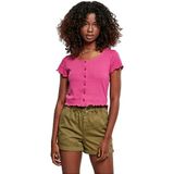 Urban Classics Dames T-shirt met korte mouwen met knoopsluiting en rolzoom Cropped motief in vele kleuren maten XS-5XL, Violet Vif