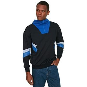 Trendyol Colorblock Regular Sweatshirt met capuchon, marineblauw, M Heren, Marineblauw, M, Navy Blauw