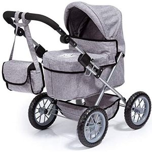 Bayer Design 13010AA kinderwagen voor trendy pop, verstelbaar, opvouwbaar, tas, jeans-grijs