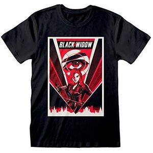 Marvel Black Widow Crew Neck T-shirt voor dames, poster print, boyfriend fit, 100% katoen, officiële merchandise, maten S tot 5XL, zwart.
