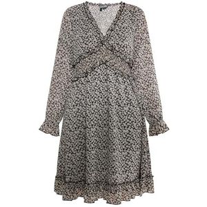 elmwood Damesjurk met lange mouwen, Zwart/Beige