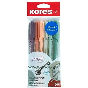 Kores - K0R-M: set van 6 blauwe halfgelpen in vintage design, medium punt van 1 mm voor soepel schrijven, ergonomische driehoekige vorm, school- en kantoorbenodigdheden