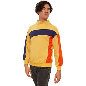 Trendyol Colorblock Regular Hoodie Sweatshirt Heren Mosterd, M, Mosterd