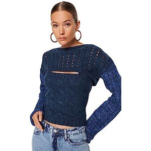 Trendyol Pull basique en tricot à col rond pour femme, indigo, S