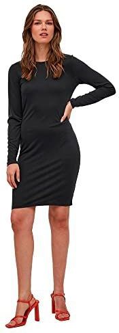 Vila Vimodala Damesjurk O-Neck L/S Midi Su-Noos, zwart.