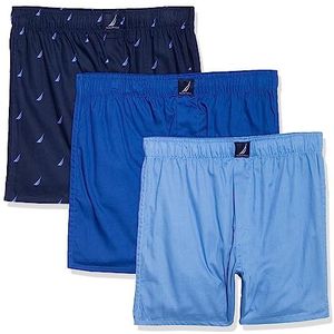 Nautica Cotton Woven Boxershorts voor heren, 3 stuks, Blauw/Zee Kobalt/Sails-Peacoat, L