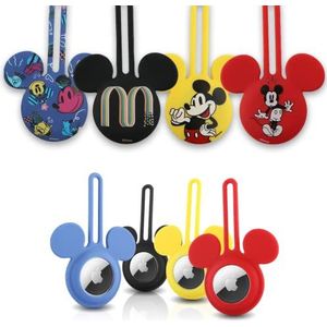 Disney Mickey Mouse 4 stuks siliconen hoes met oren - 4 stuks Airtag sleutelhangers inclusief Mickey Mouse Airtag gesp met 4 motieven - sleutelhanger accessoire voor Apple Airtag - 4 stuks Airtag hoezen