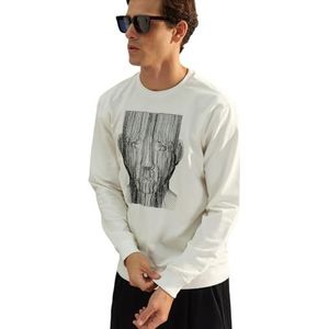 Trendyol Abstract sweatshirt met ronde hals sweatshirt, heren, ecru, S, ECRU