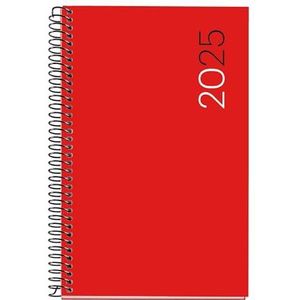 Miquelrius Agenda 2025, jaarplanner 117 x 182 mm, weekoverzicht, softcover van polypropyleen, spiraalbinding, 80 g/m² papier, Catalaans, Engels, Portugees, rood