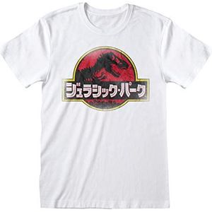 Jurassic Park T-shirt voor dames, Japans logo, officieel merkproduct, S-XXL, dinosaurus, losse oversized ronde hals, verjaardagscadeau voor vrouwen, Wit.