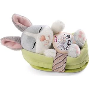 NICI Knuffeldier, konijn, grijs, 12 cm, zacht pluche, schattig in een mand om te knuffelen en te spelen voor kinderen en volwassenen, 48706, cadeau-idee - lichtgrijs