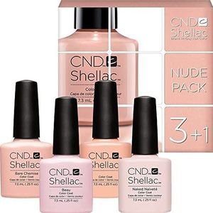 CND Shellac Nagellak, 4 verschillende kleuren, nude-verpakking