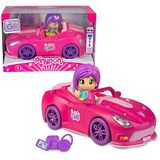 Pinypon Let's Go! Pinypon auto roze met opbergdoos voor 3 kleine accessoires en minifiguur Pop&Swap pop voor jongens en meisjes vanaf 3 jaar (PNY37100)