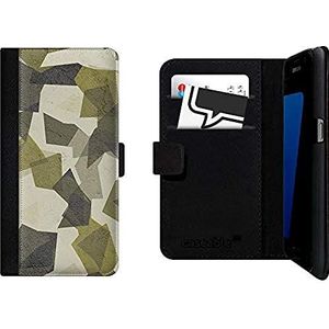 caseable Samsung Galaxy S7 beschermhoes - mobiele telefoon klaphoesje - schokabsorberend en krasbestendig oppervlak - kaartenvak - kleurrijk design - geometrisch camo groen