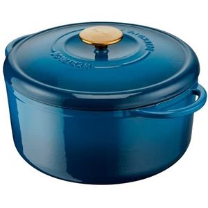Tefal Pierre Gagnaire Gietijzeren stoofpan dia 29 cm, 7,4 l, inductie, speciaal condensdeksel, warmteopslag, stoofvlees, zacht koken, karamelisatie, erfgoed blauw Alpen E2610504