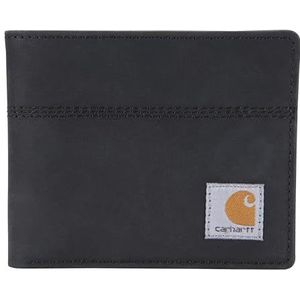 Carhartt Duurzame tweeledige portemonnees voor heren met klep en bies, verkrijgbaar in leer en canvas, Zadelleer (zwart), Billfold portemonnee