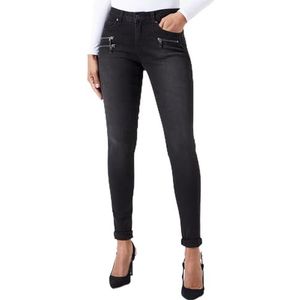 Cream Women's Jeans Skinny Fit Zipper Details Full-Length Midrise Waist Femme, Black Denim, 28W