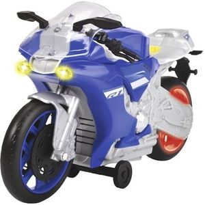 Dickie Toys 203764015 Yamaha R1-Wheelie Raiders Automotorfiets met motorfiets, vooruit- & Wheelielie, motorcross-effect, licht & geluid, inclusief batterijen, 26 cm, blauw