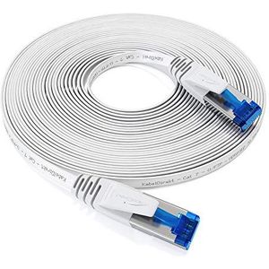 Kabeldirekt platte ethernet-kabel - 7,5 m - LAN-kabel en netwerkkabel (Cat7, 10 Gbit/s, RJ45-stekker, bijzonder flexibel, geschikt om te leggen, voor maximale glasvezelsnelheid, wit)
