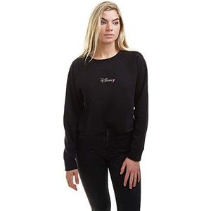 Disney Rainbow Logo Cropped Crew dames sweatshirt, kort, zwart.