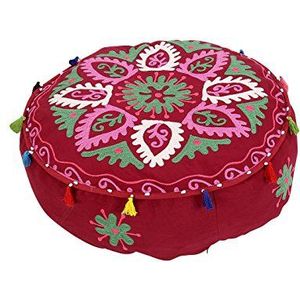 Rajrang Adorn Ottoman zitzak, geborduurd, katoen, bloemenpatroon