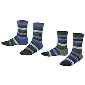 ESPRIT Multi Stripe 2 paar sokken, uniseks, voor kinderen, biologisch katoen, zwart, grijs, meer kleuren, versterkt met modieuze sieraden, gestreept, meerkleurig, voor zomer of winter, 2 paar, Groen (Pine 7292)