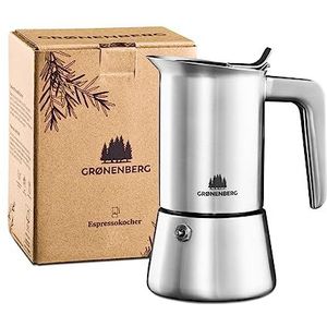 Groenenberg Espresso Maker inductie 4 kopjes (200 ml) I Roestvrij staal (rvs) I Espressopot incl. reserveafdichting en handleiding I Espressopotje aluminiumvrij I Italiaans koffiezetapparaat