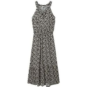 TOM TAILOR 1037238 Maxi-jurk met ruches voor dames, 1 stuk, 32148 - Zwart Small Abstract Design