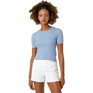 Koton T-shirt à manches courtes et col rond pour femme, Bleu Stripe (01 K), XS