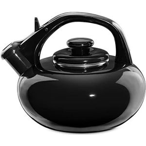Forchetto Luna waterkoker, zwart, 2,5 l, email, inductie en gas, modern design, met fluitje, nikkelvrij, anti-allergisch, roestvrij staal